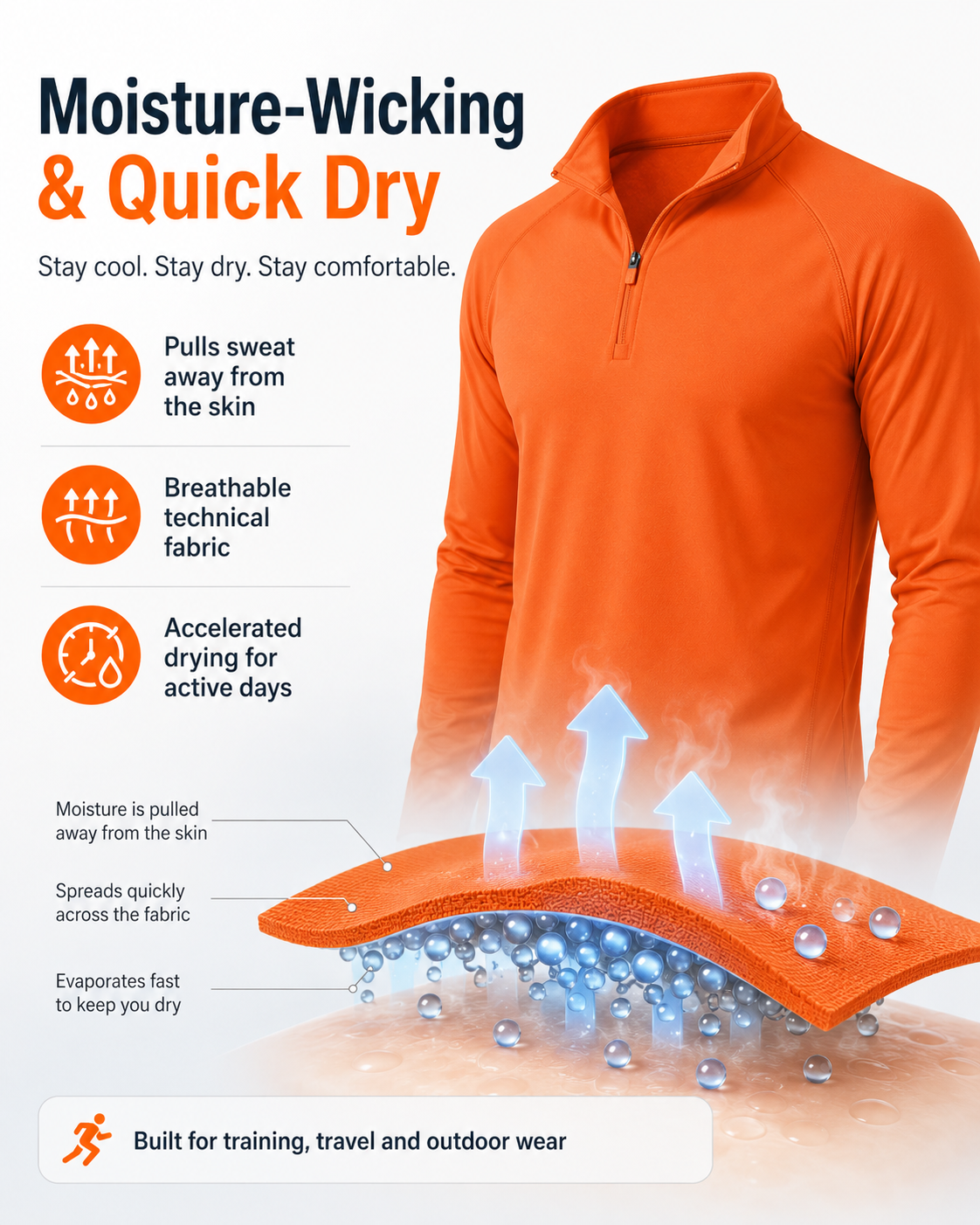 Men’s UPF 50+ Quarter-Zip Quick-Dry Long Sleeve Performance Shirt for Outdoor Sports