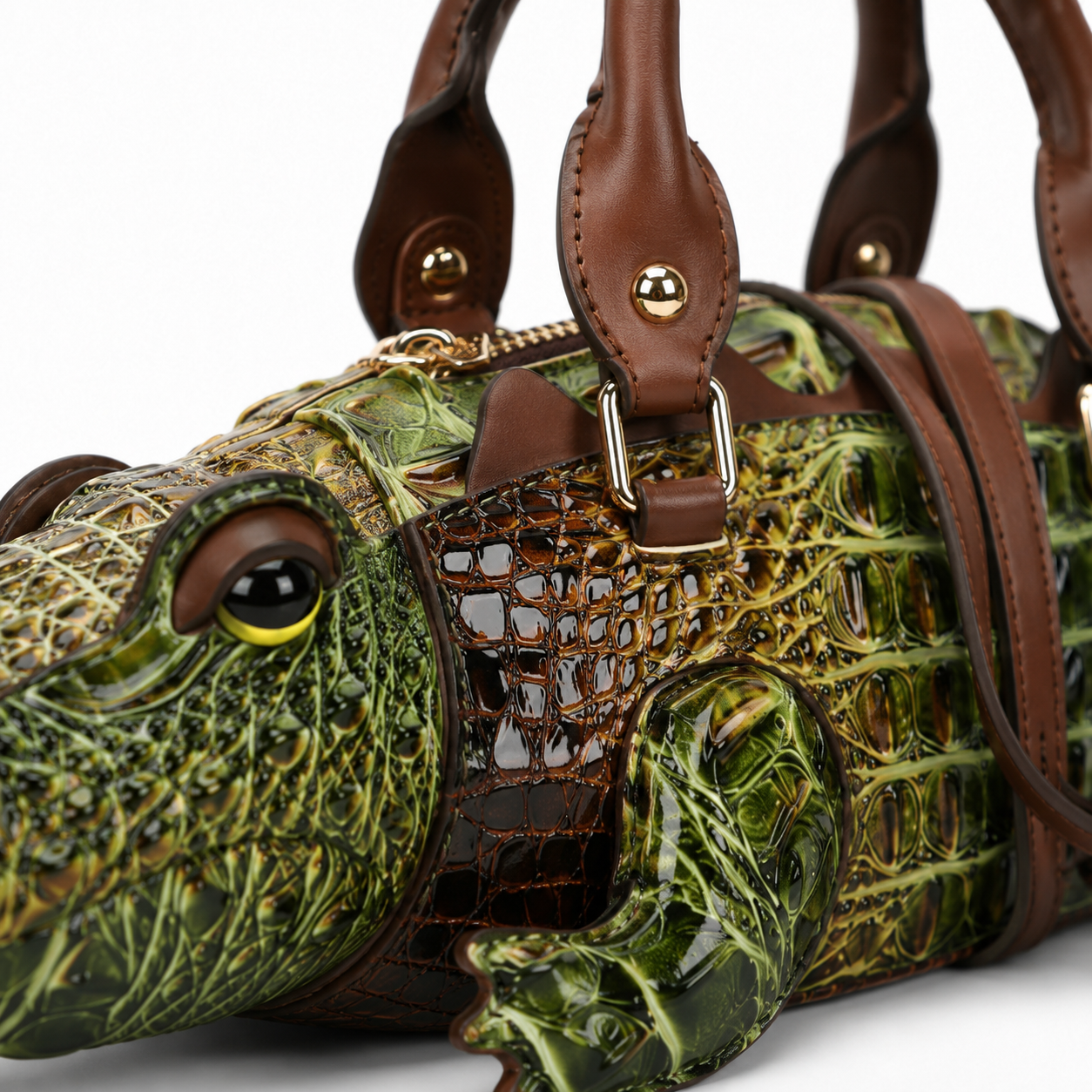3D Crocodile-Shaped Statement Handbag with Detachable Shoulder Strap