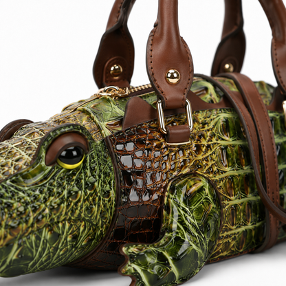 3D Crocodile-Shaped Statement Handbag with Detachable Shoulder Strap