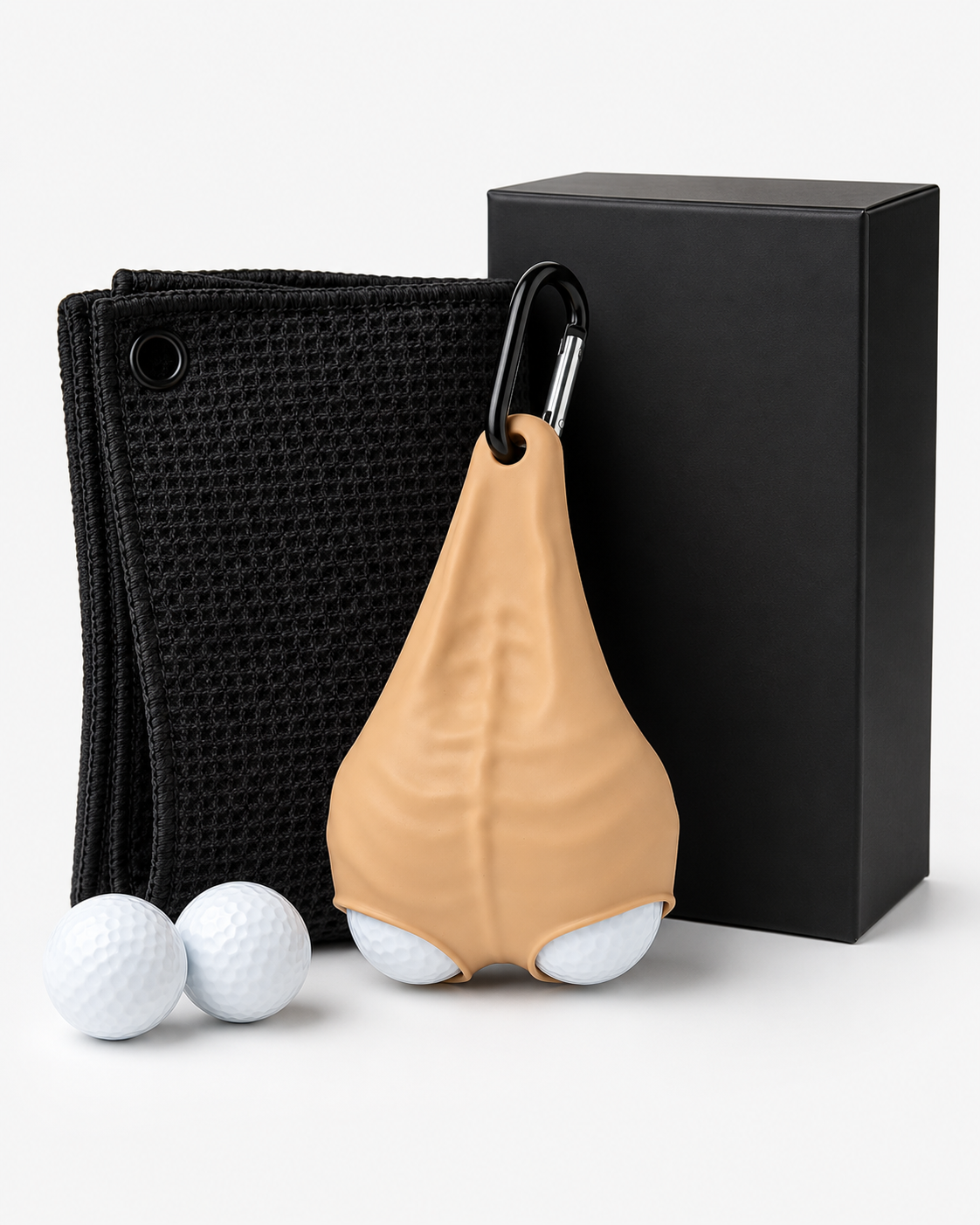 Funny Silicone Golf Ball Holder Gift Set with Towel & Carabiner