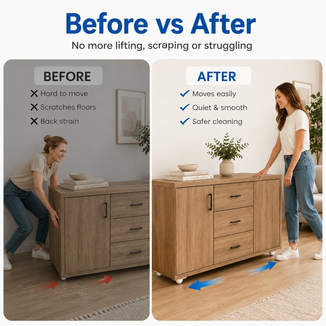 360° Self-Adhesive Mini Caster Wheels – Peel & Stick Multi-Directional Rollers for Furniture, Storage Bins & Home Organizers