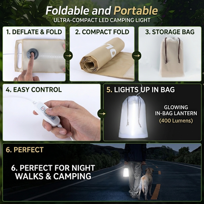Inflatable Solar Camping Light – Waterproof LED Tube Lantern with USB Power Bank & Magnetic Mount for Tent, Hiking, Emergency