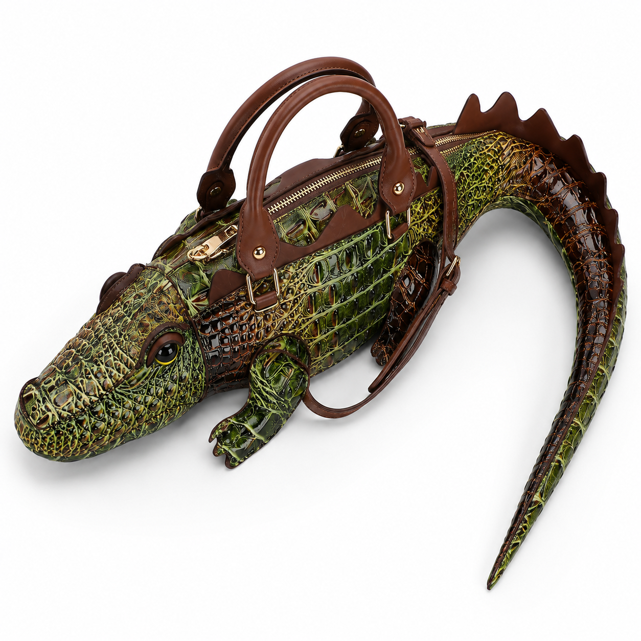 3D Crocodile-Shaped Statement Handbag with Detachable Shoulder Strap