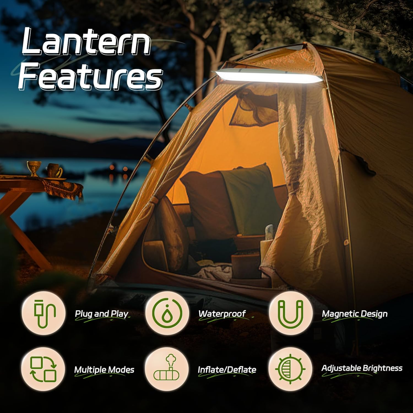 Inflatable Solar Camping Light – Waterproof LED Tube Lantern with USB Power Bank & Magnetic Mount for Tent, Hiking, Emergency