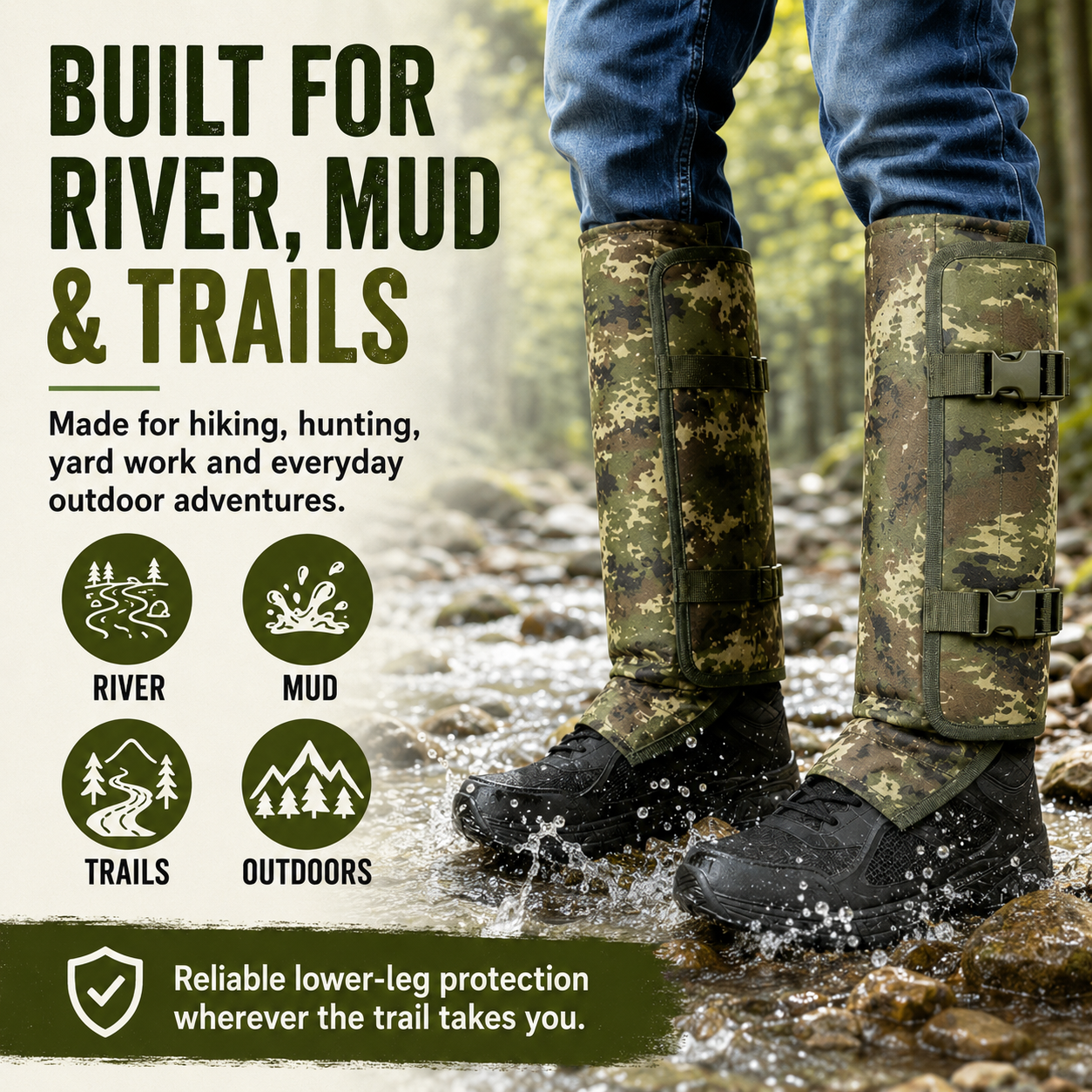 Heavy-Duty Outdoor Protective Leg Gaiters – Adjustable Puncture-Resistant Shin Guards for Hiking, Hunting & Yard Work