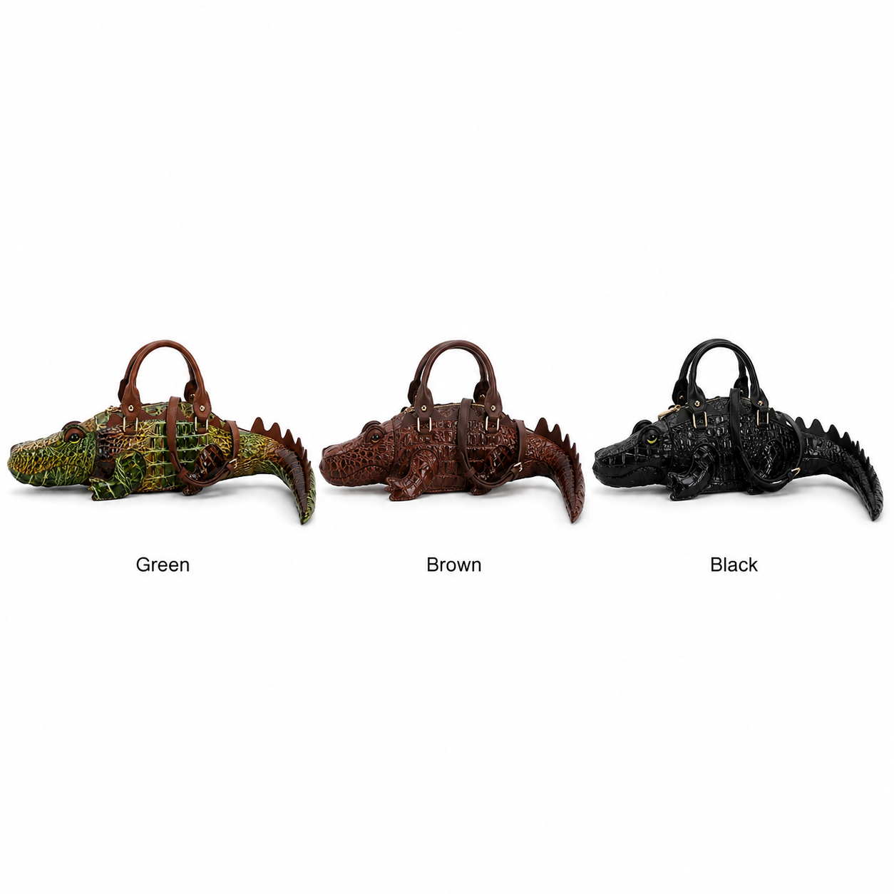 3D Crocodile-Shaped Statement Handbag with Detachable Shoulder Strap