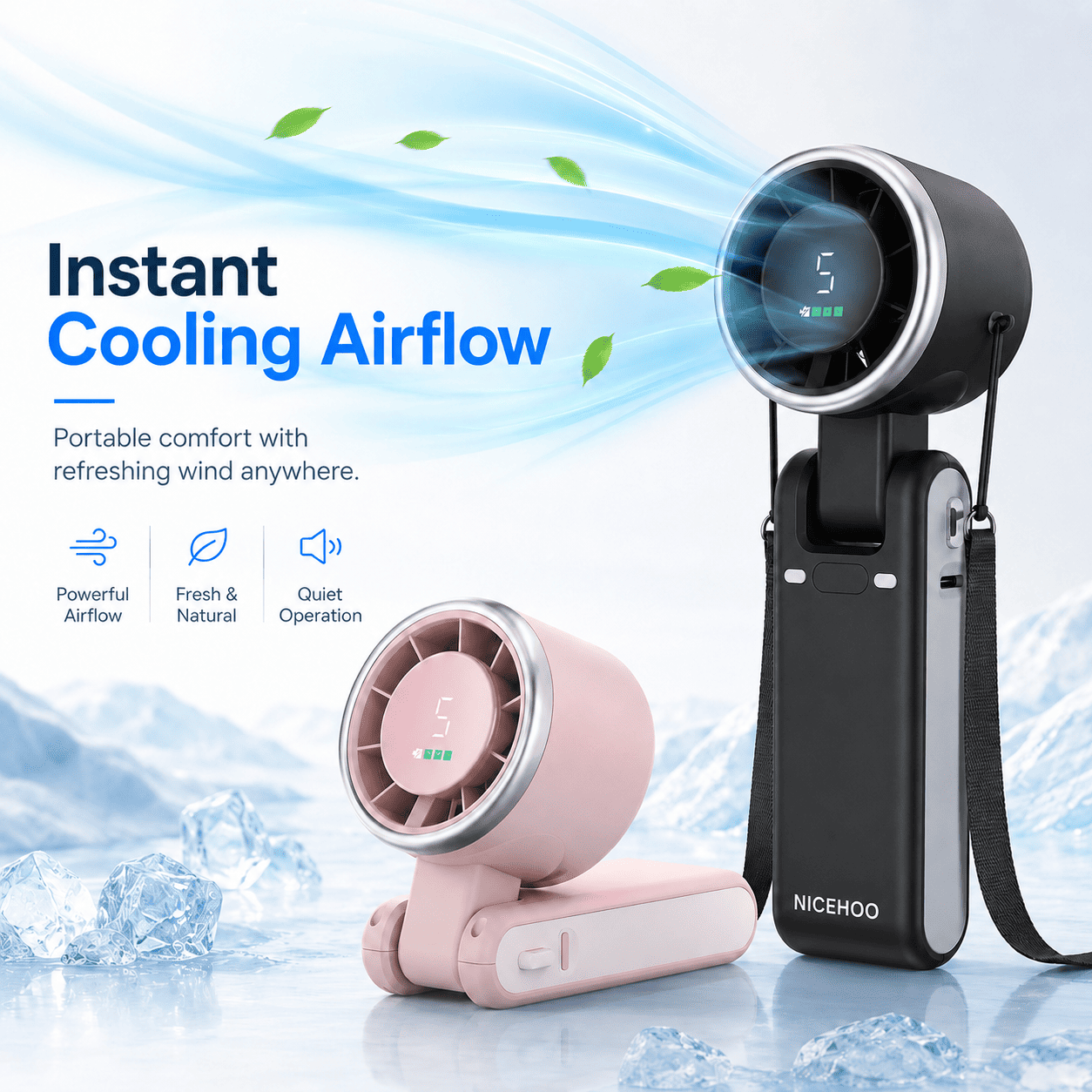 Portable Handheld Turbo Fan | 5-Speed Personal Cooling with HD Displa
