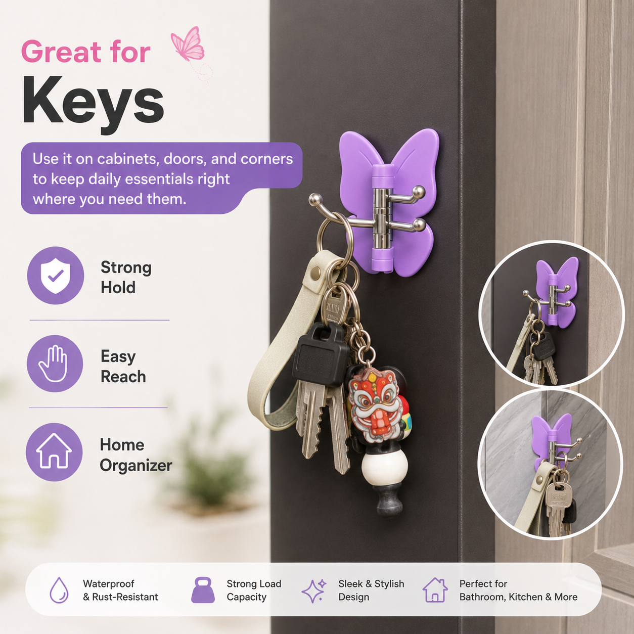 Butterfly Adhesive Multi-Hook Organizer – No-Drill Space-Saving Storage Hook