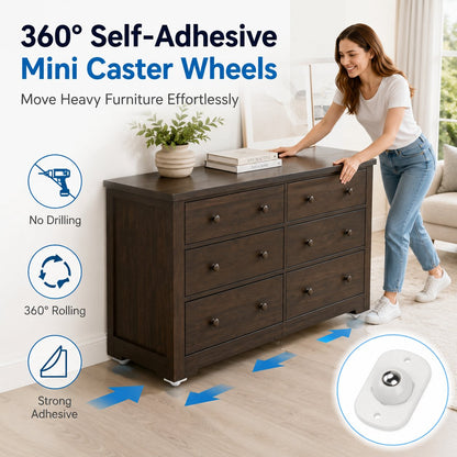 360° Self-Adhesive Mini Caster Wheels – Peel & Stick Multi-Directional Rollers for Furniture, Storage Bins & Home Organizers
