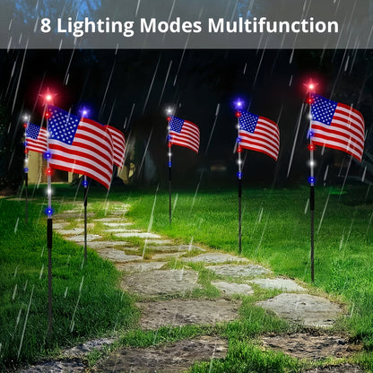8-Piece Flag Light Set -4th of July Decorationswith 8 Lighting Modes -Ideal for IndependenceDay Pathways, Gardens,and Yard Decor