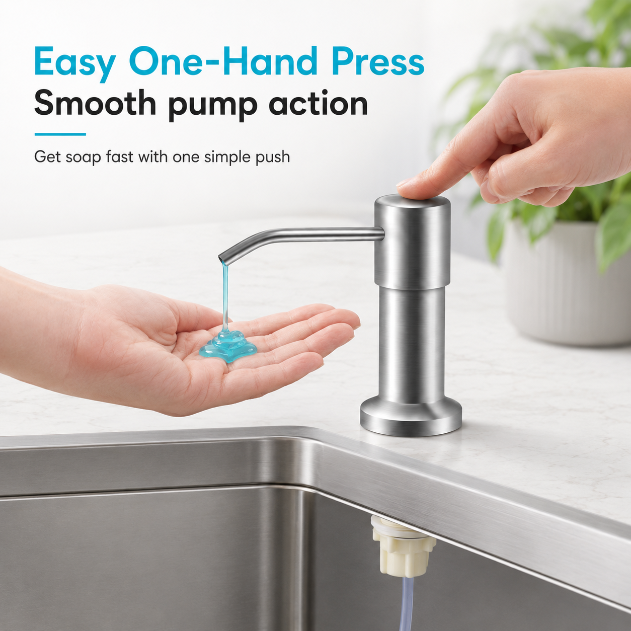 Large Bottle Sink Soap Dispenser Kit – 360° Swivel Stainless Steel Pump with 47-Inch Extension Tube
