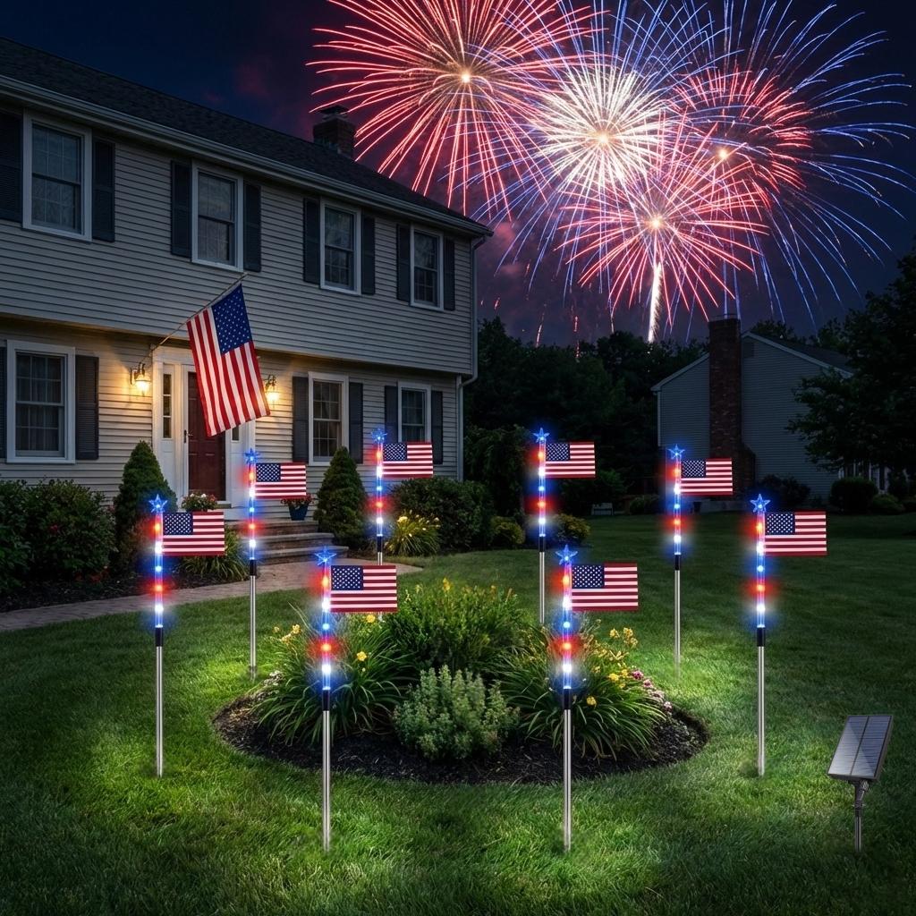 8-Piece Flag Light Set -4th of July Decorationswith 8 Lighting Modes -Ideal for IndependenceDay Pathways, Gardens,and Yard Decor