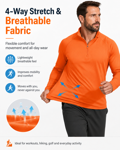 Men’s UPF 50+ Quarter-Zip Quick-Dry Long Sleeve Performance Shirt for Outdoor Sports