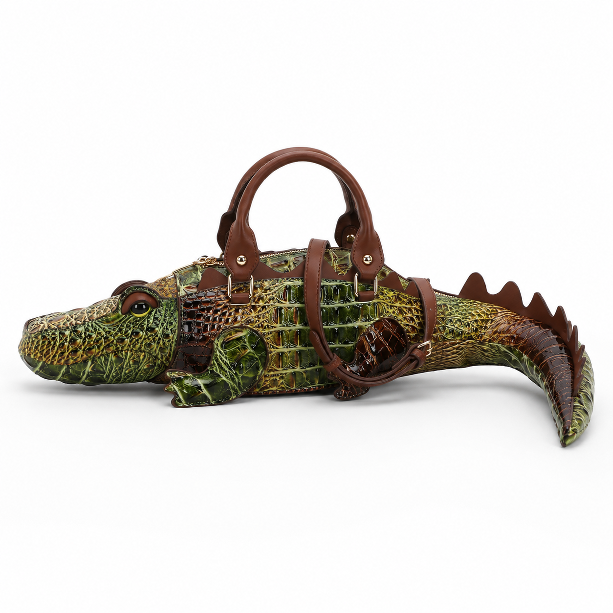 3D Crocodile-Shaped Statement Handbag with Detachable Shoulder Strap