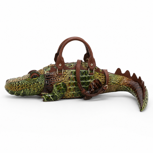3D Crocodile-Shaped Statement Handbag with Detachable Shoulder Strap