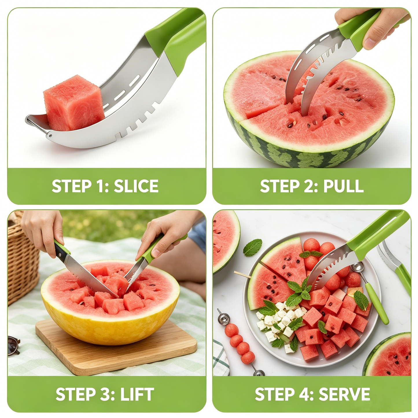 2-in-1 Stainless Steel Watermelon Slicer & Server