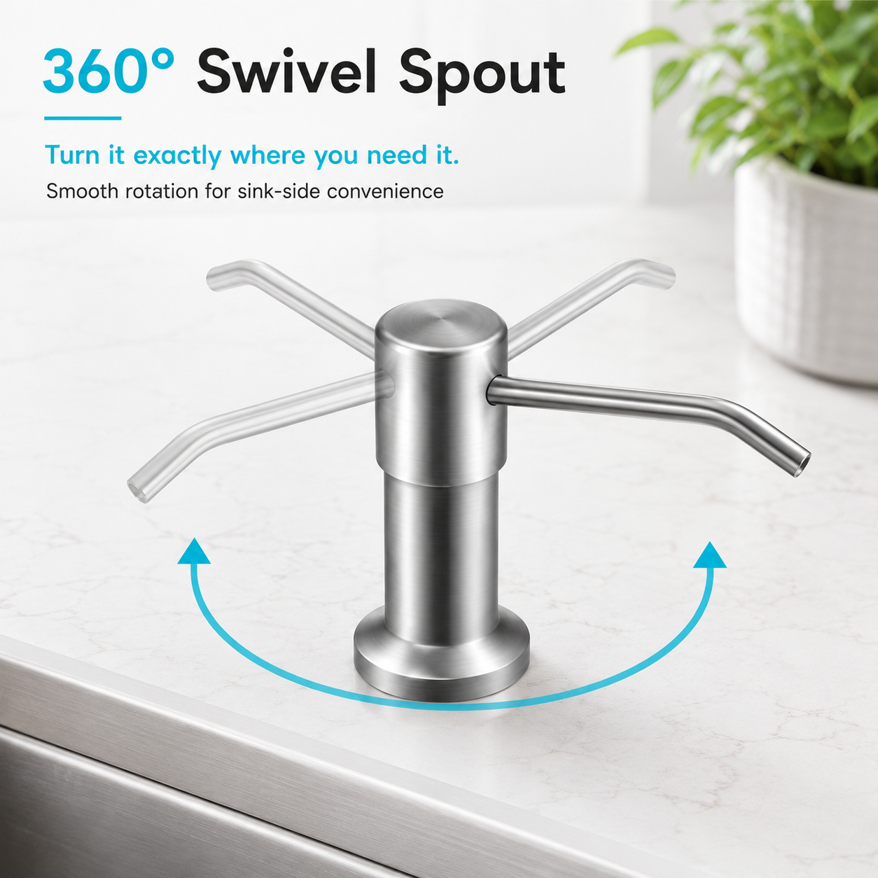 Large Bottle Sink Soap Dispenser Kit – 360° Swivel Stainless Steel Pump with 47-Inch Extension Tube