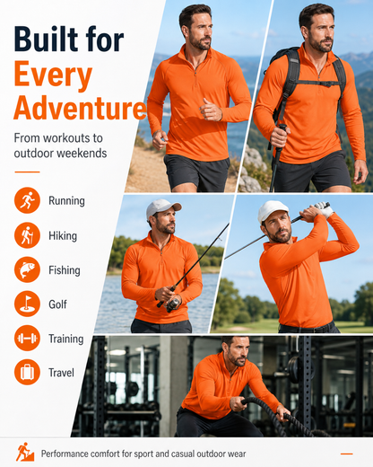 Men’s UPF 50+ Quarter-Zip Quick-Dry Long Sleeve Performance Shirt for Outdoor Sports