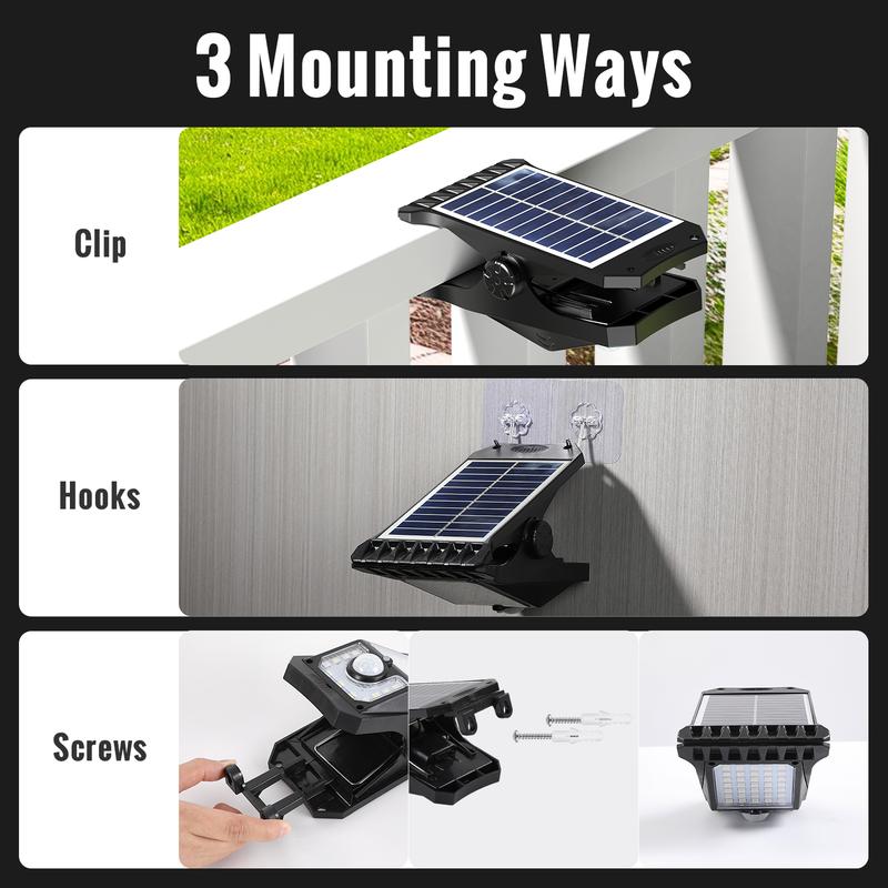 Solar Clip Lights with Motion Sensor,IP65 Waterproof Wireless Security Lighting for Yard, 4-Color Adjustable Outdoor Solar Flashlight with Remote Durable High Lumens