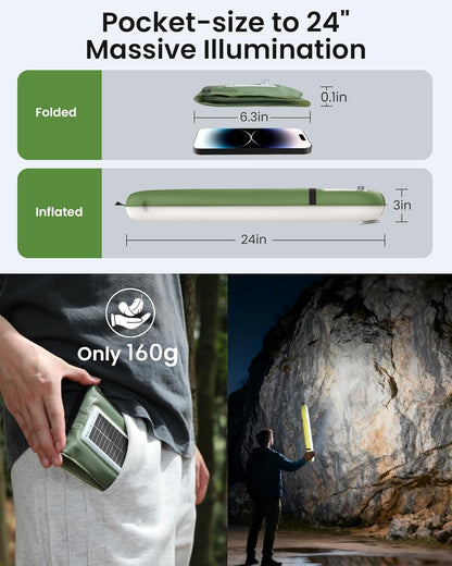 Inflatable Solar Camping Light – Waterproof LED Tube Lantern with USB Power Bank & Magnetic Mount for Tent, Hiking, Emergency
