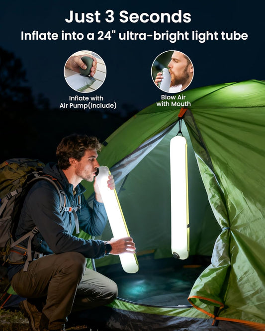 Inflatable Solar Camping Light – Waterproof LED Tube Lantern with USB Power Bank & Magnetic Mount for Tent, Hiking, Emergency