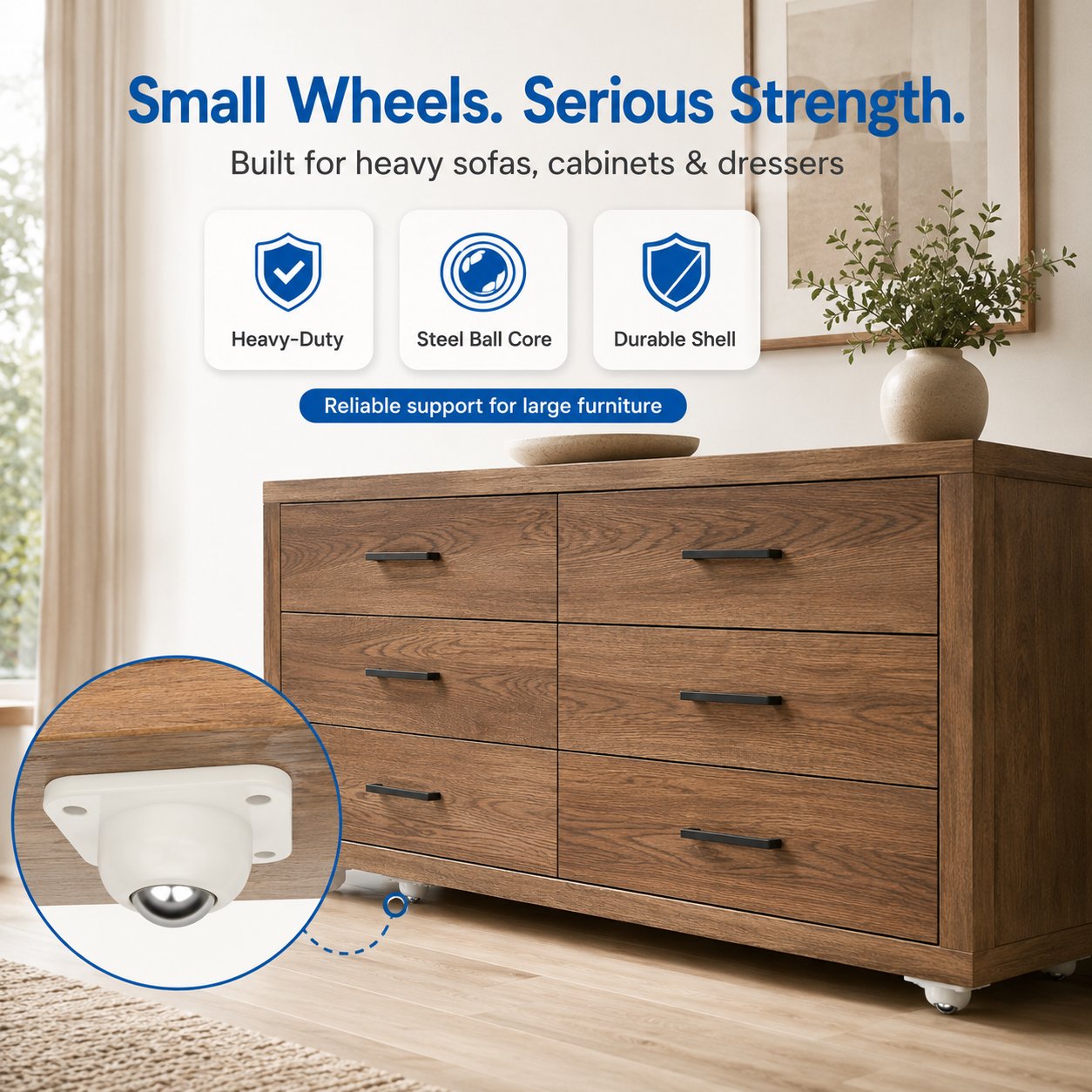 360° Self-Adhesive Mini Caster Wheels – Peel & Stick Multi-Directional Rollers for Furniture, Storage Bins & Home Organizers