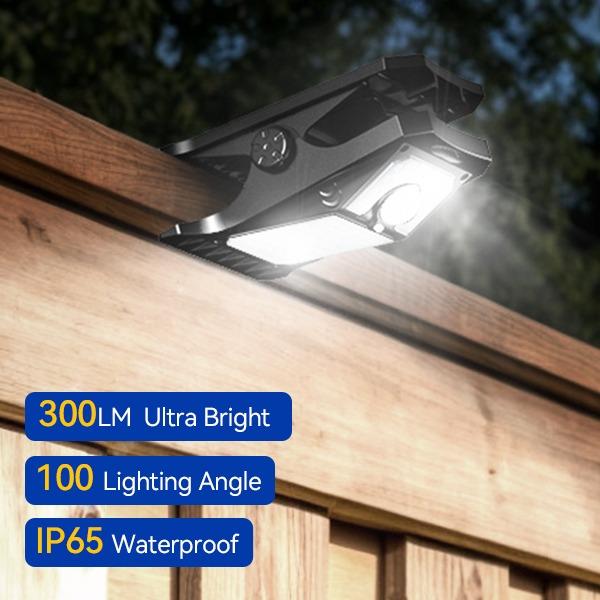 Solar Clip Lights with Motion Sensor,IP65 Waterproof Wireless Security Lighting for Yard, 4-Color Adjustable Outdoor Solar Flashlight with Remote Durable High Lumens