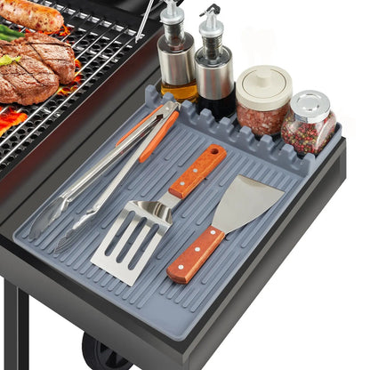 Silicone Grill Side Shelf Mat, Non-Slip Heat-Resistant BBQ Tool Holder for Spatulas, Tongs & Sauces, Oil-Proof Griddle Accessories for Summer BBQ & Outdoor Cooking