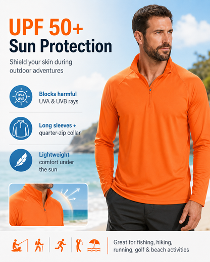 Men’s UPF 50+ Quarter-Zip Quick-Dry Long Sleeve Performance Shirt for Outdoor Sports