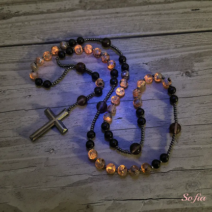 Natural ObsidianYooperliteRosaryNecklace, UVReactiveEnergyProtection HealingCrystal