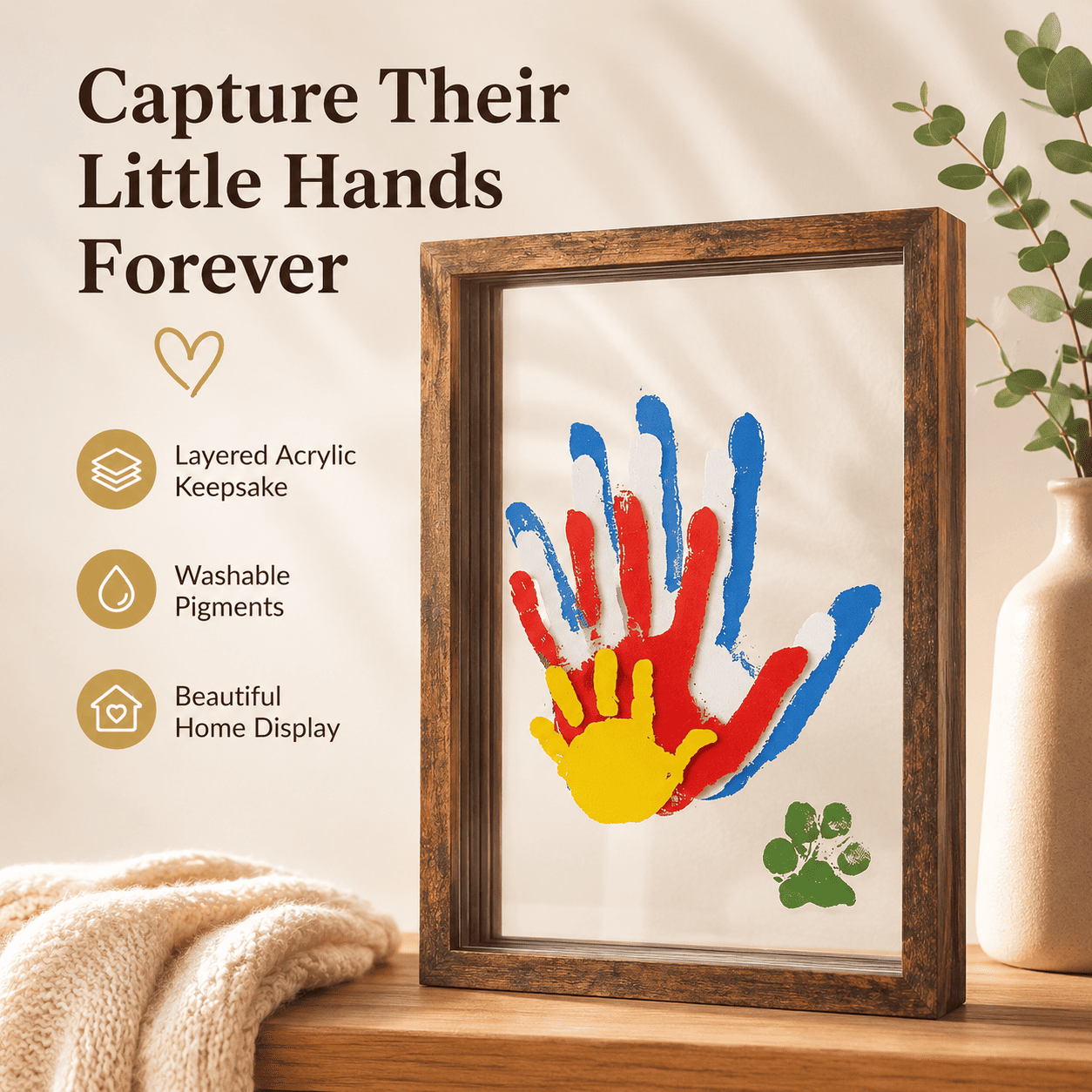 Family Handprint Keepsake Frame Kit – Washable Paint & Acrylic Display Shadow Box