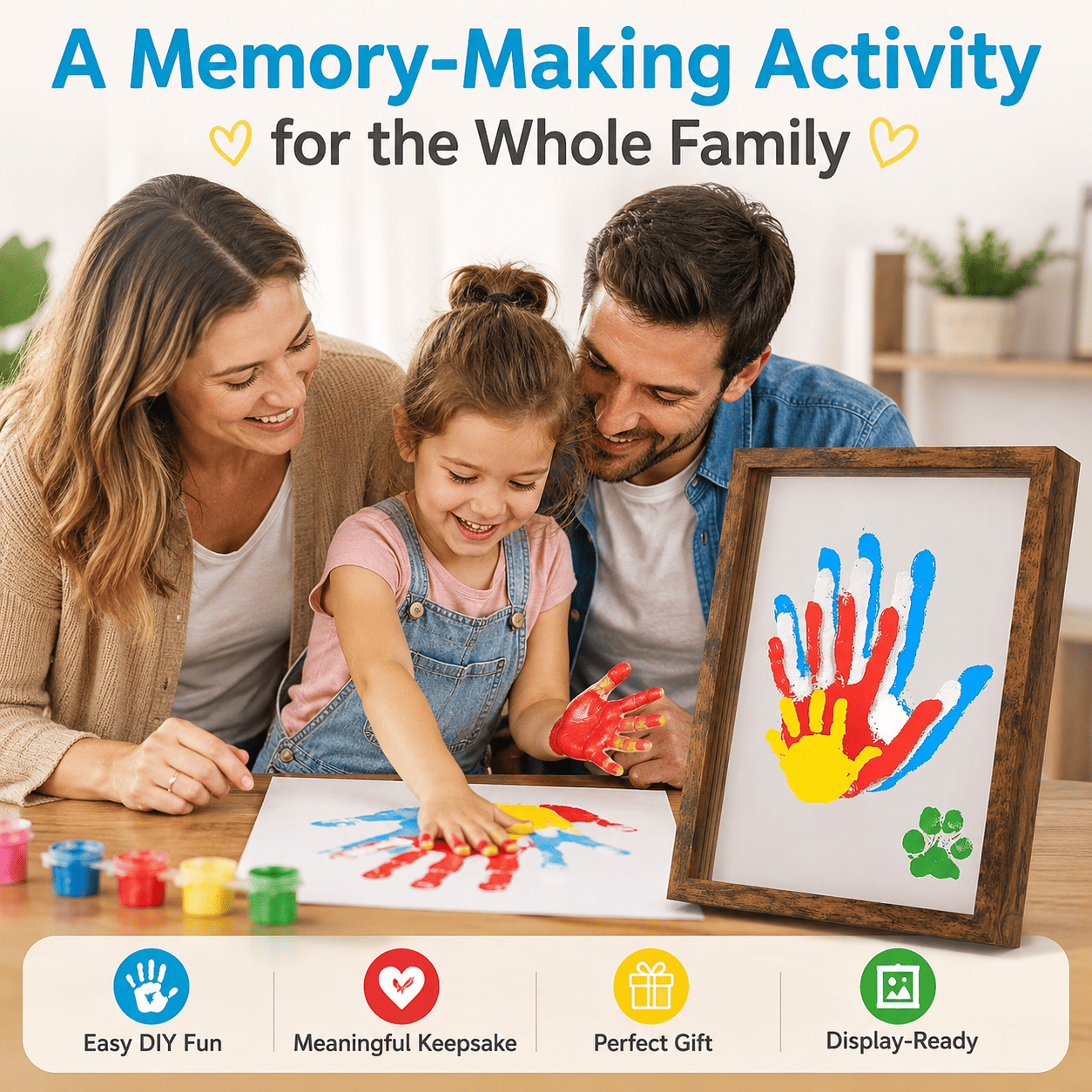 Family Handprint Keepsake Frame Kit – Washable Paint & Acrylic Display Shadow Box