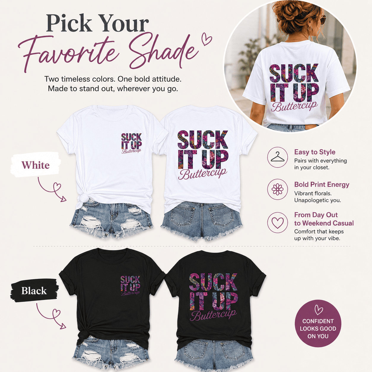 Suck It Up Buttercup Graphic Tee for Women – Relaxed Casual Cotton Shirt