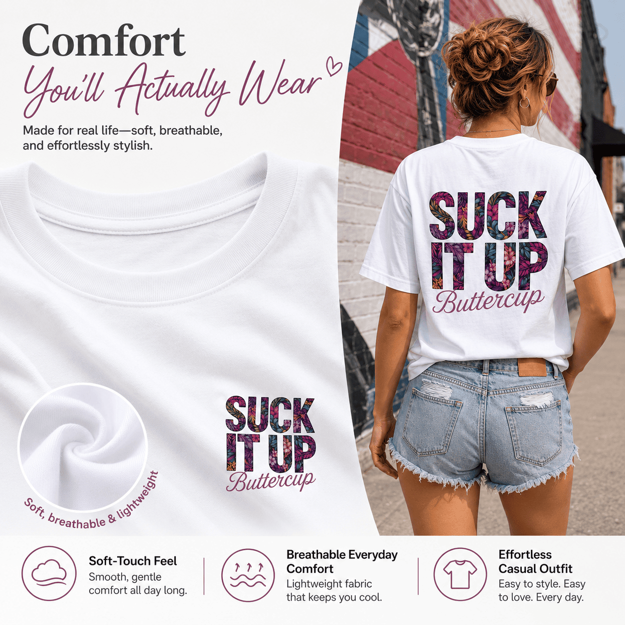Suck It Up Buttercup Graphic Tee for Women – Relaxed Casual Cotton Shirt