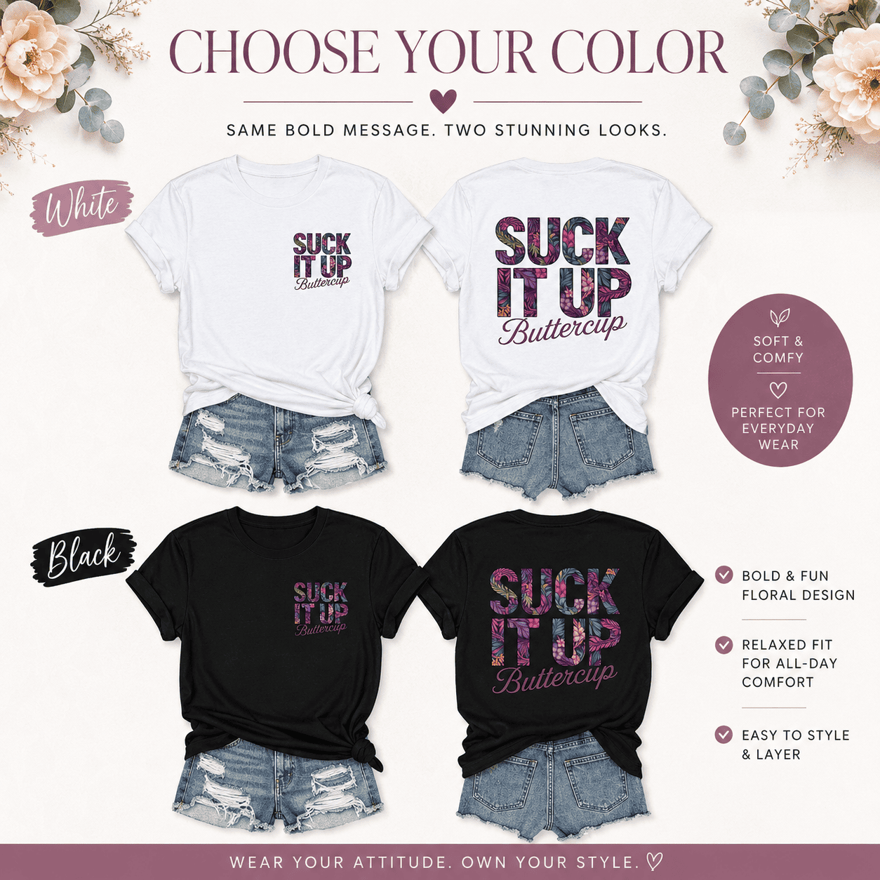 Suck It Up Buttercup Graphic Tee for Women – Relaxed Casual Cotton Shirt