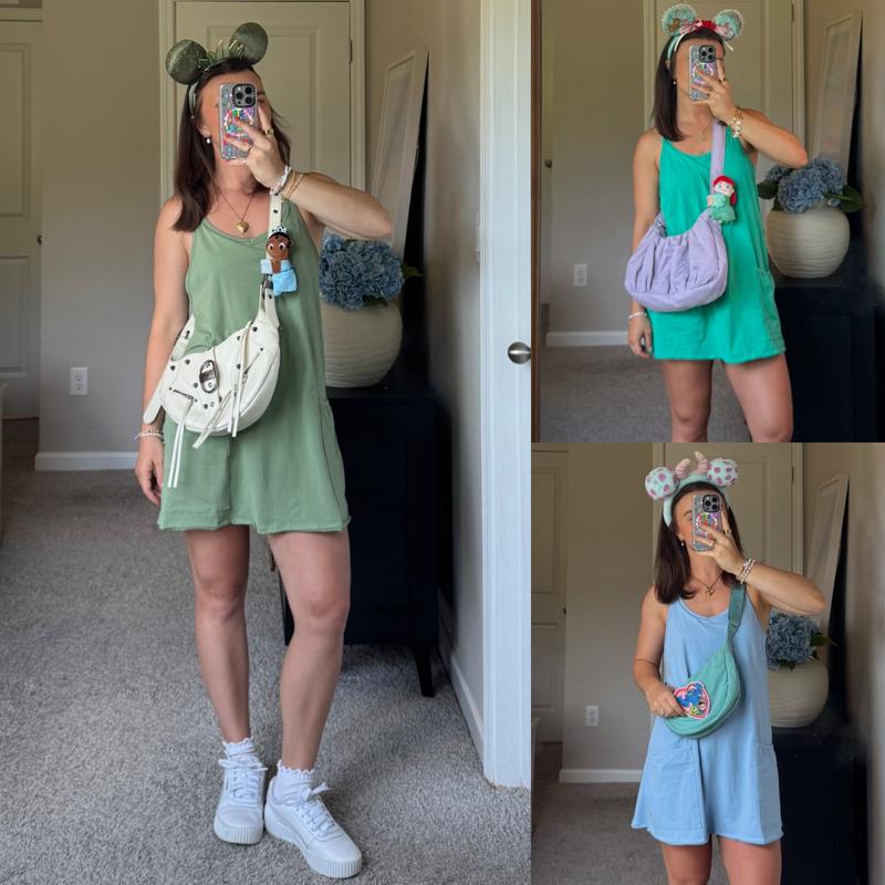 Women's Athletic Sleeveless Mini Dress with Built-in Shorts Summer V Neck Spaghetti Strap Short Spring Tennis Dress with Pockets