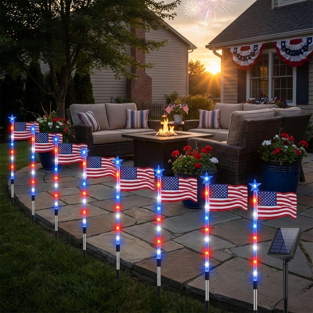 8-Piece Flag Light Set -4th of July Decorationswith 8 Lighting Modes -Ideal for IndependenceDay Pathways, Gardens,and Yard Decor