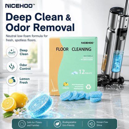 Floor Cleaning Tablets - Safe for Wood Tile Marble Quick Dry No Residue 12 Tablets Lemon Scent