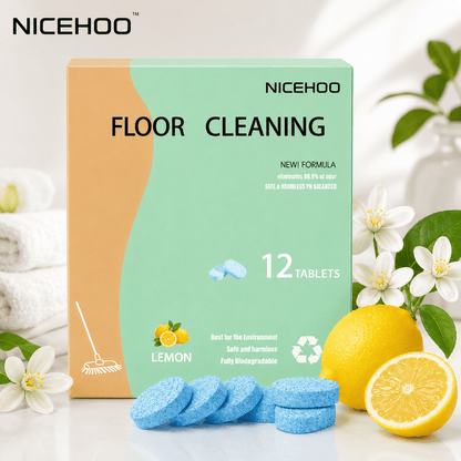 Floor Cleaning Tablets - Safe for Wood Tile Marble Quick Dry No Residue 12 Tablets Lemon Scent