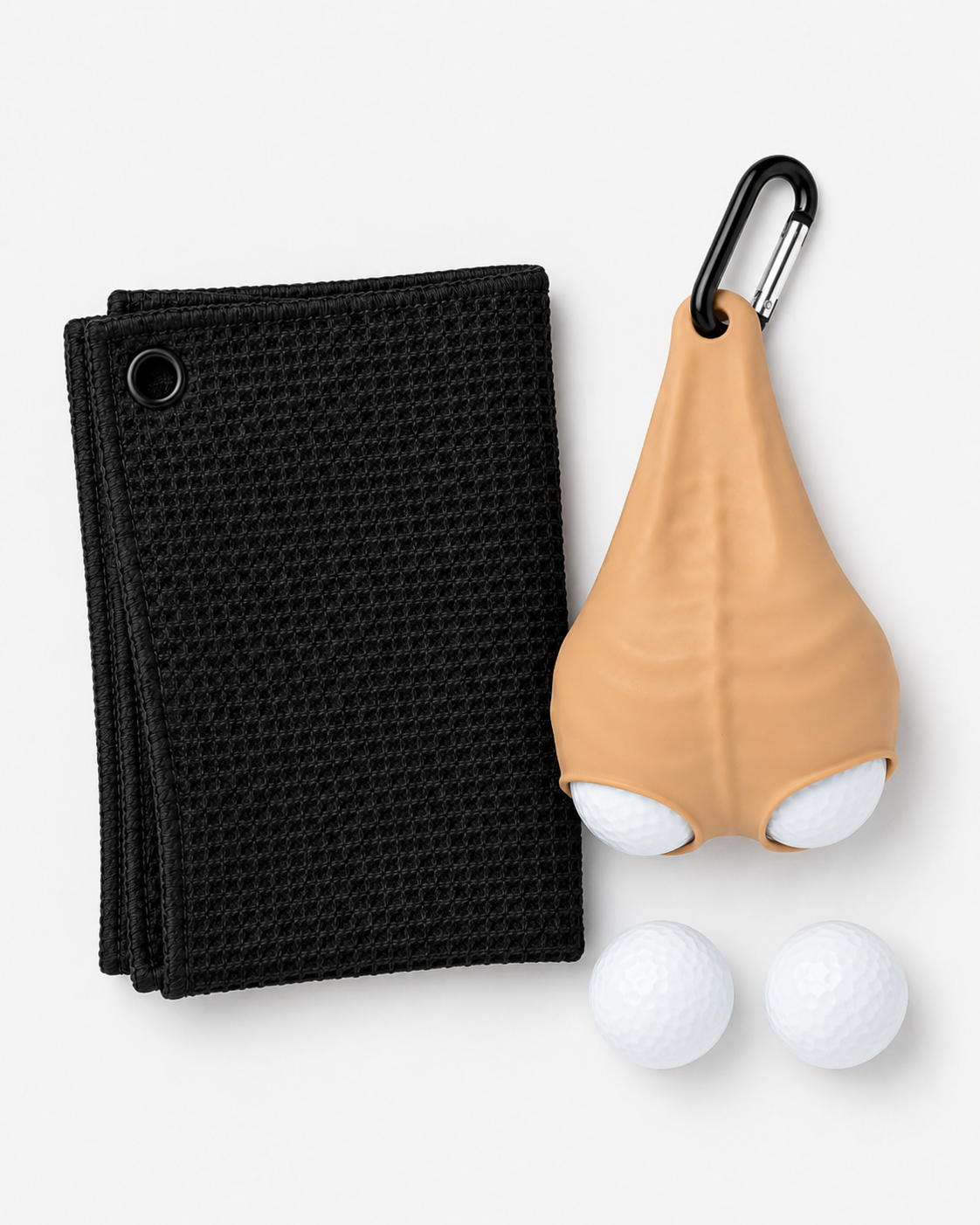 Funny Silicone Golf Ball Holder Gift Set with Towel & Carabiner