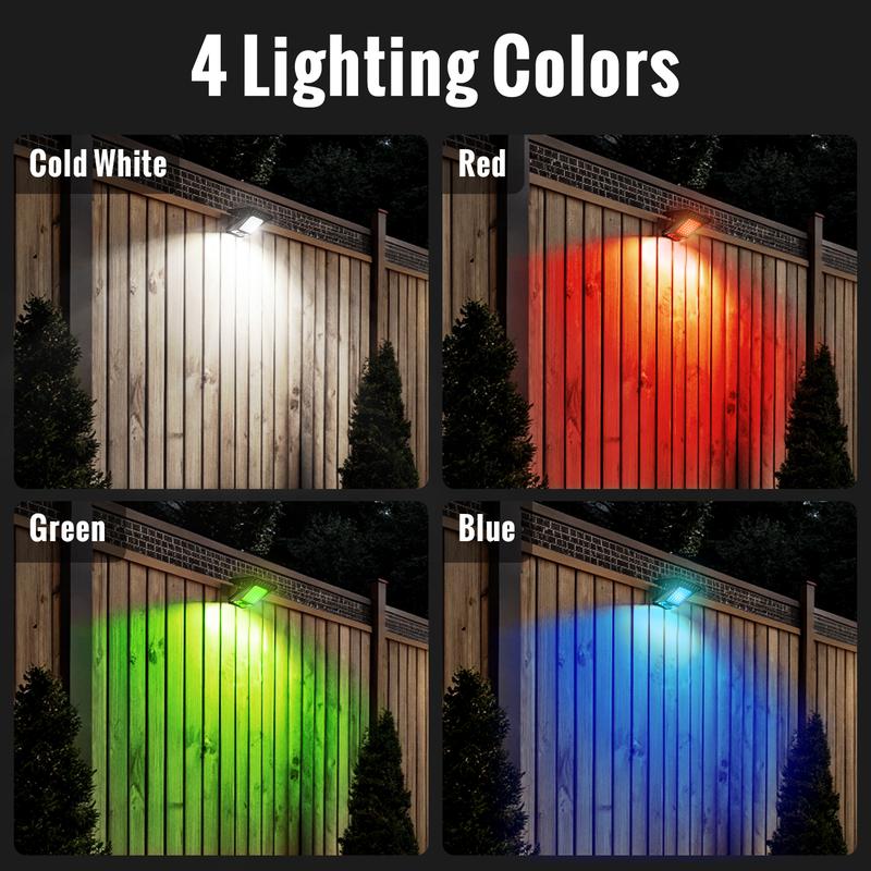 Solar Clip Lights with Motion Sensor,IP65 Waterproof Wireless Security Lighting for Yard, 4-Color Adjustable Outdoor Solar Flashlight with Remote Durable High Lumens