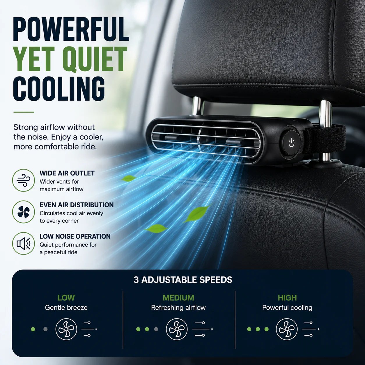 Portable Car Seat Cooling Fan, 9000RPM Fast Cooling