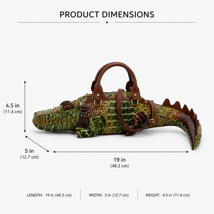3D Crocodile-Shaped Statement Handbag with Detachable Shoulder Strap