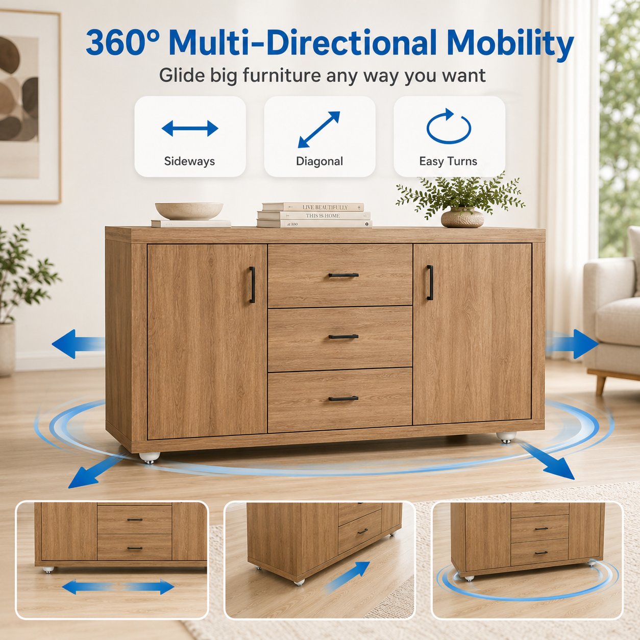 360° Self-Adhesive Mini Caster Wheels – Peel & Stick Multi-Directional Rollers for Furniture, Storage Bins & Home Organizers