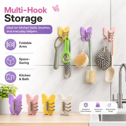 Butterfly Adhesive Multi-Hook Organizer – No-Drill Space-Saving Storage Hook