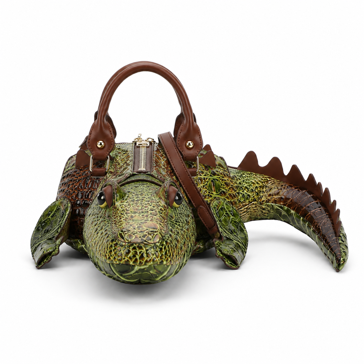 3D Crocodile-Shaped Statement Handbag with Detachable Shoulder Strap
