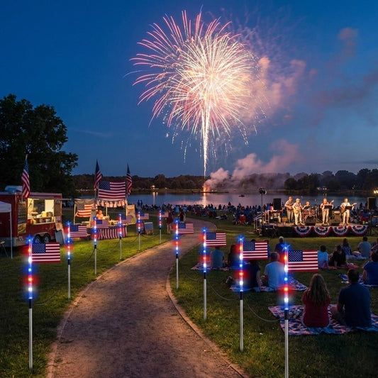 8-Piece Flag Light Set -4th of July Decorationswith 8 Lighting Modes -Ideal for IndependenceDay Pathways, Gardens,and Yard Decor