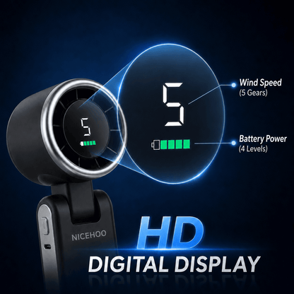 Portable Handheld Turbo Fan | 5-Speed Personal Cooling with HD Displa